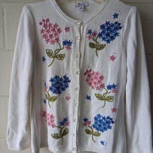 Flower Embroidered Cardigan beaded embellishments Clear buttons